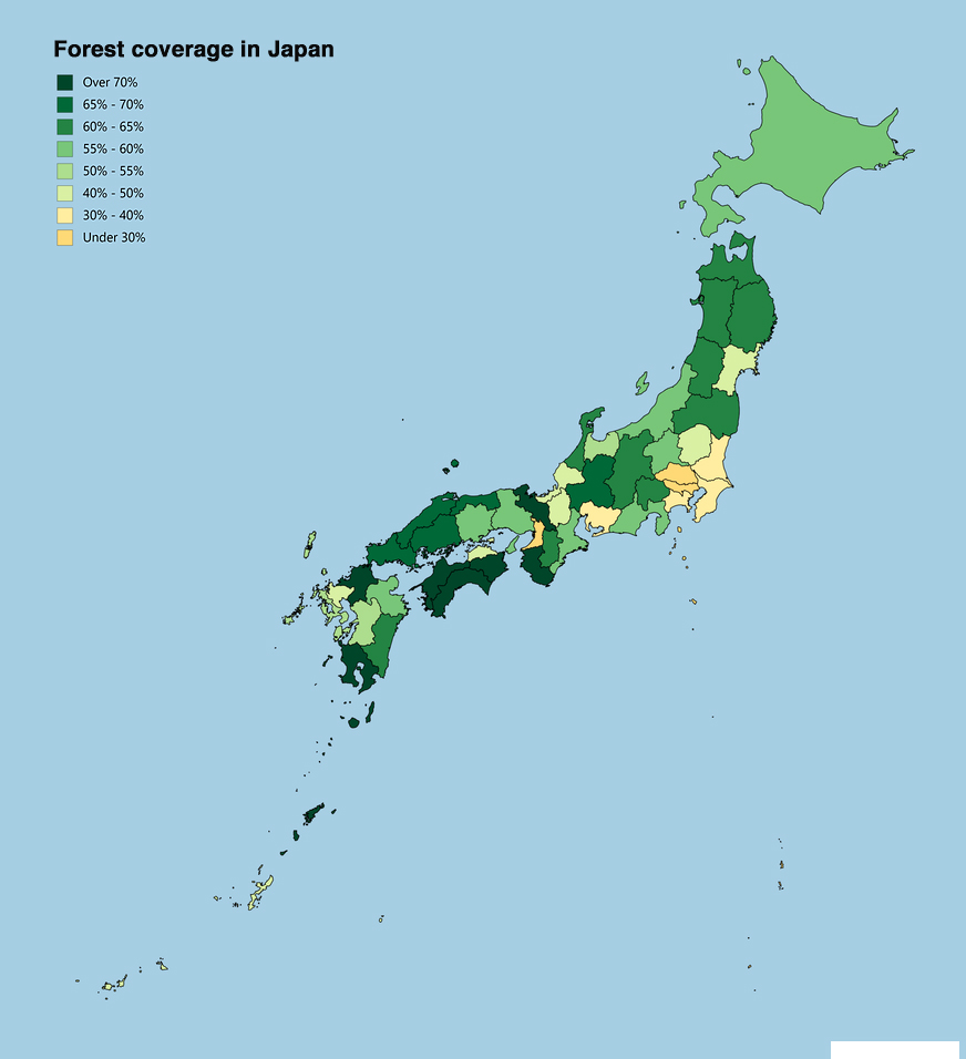 Forest coverage in Japan