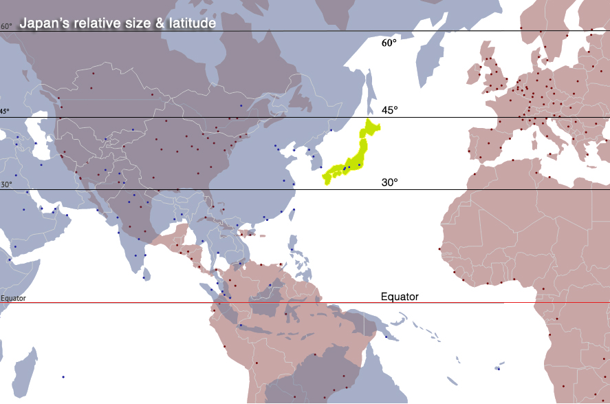 RELATIVE POSITION AND SIZE OF THE JAPANESE ARCHIPELAGO