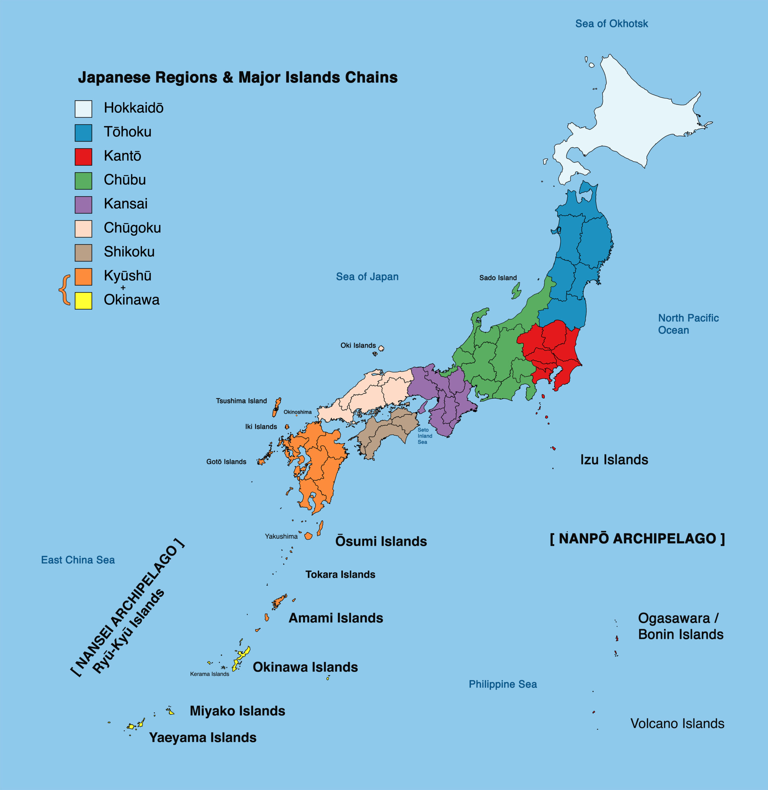 JAPANESE REGIONS AND MAJOR ISLAND CHAINS