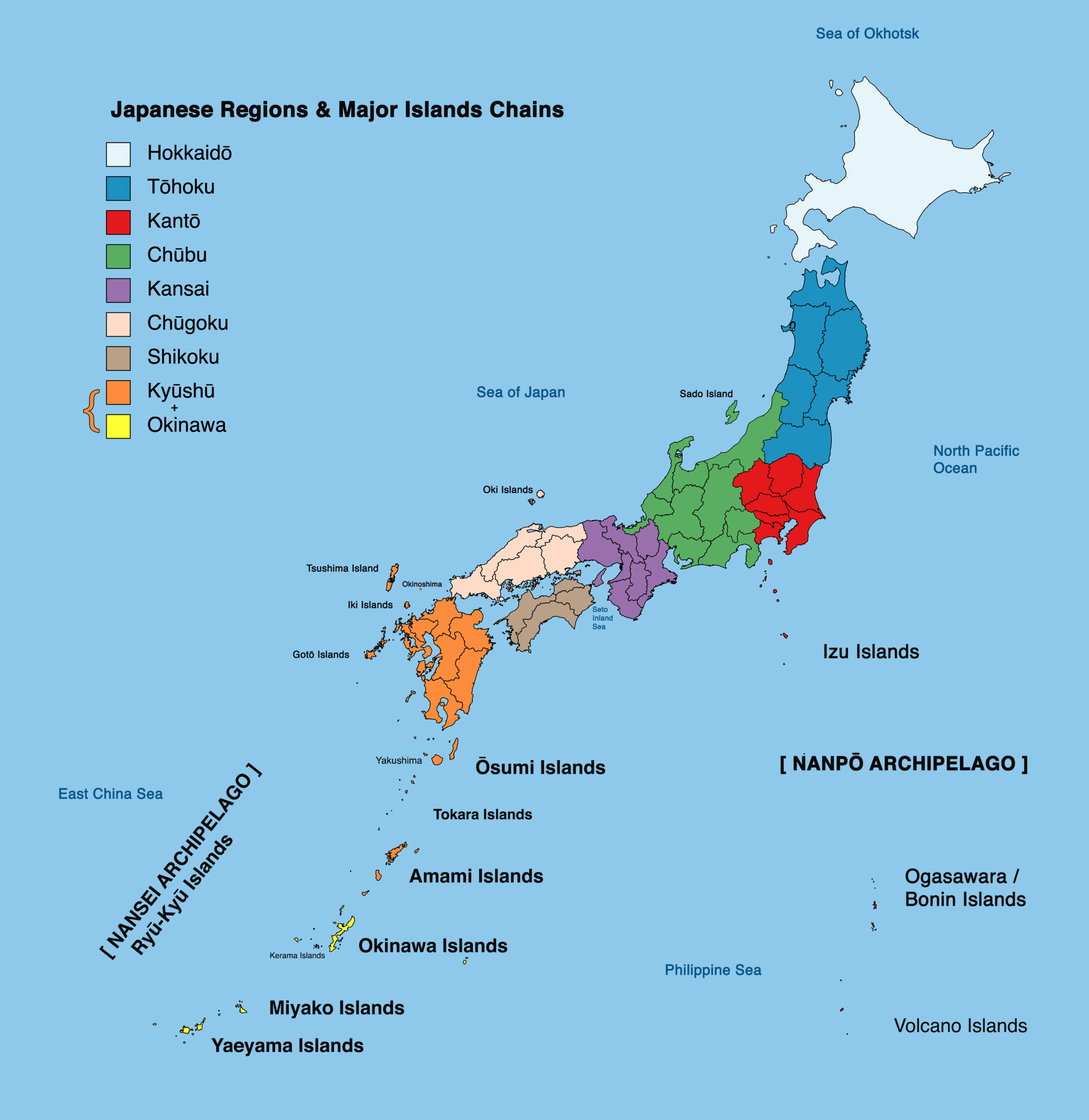 Island Japan Telegraph   REGIONS AND MAJOR ISLAND CHAINS MID Corrected Scaled 